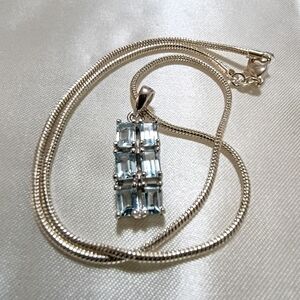 New Silver 925 Blue Topaz 6 Gemstone Pendant On Snake Chain